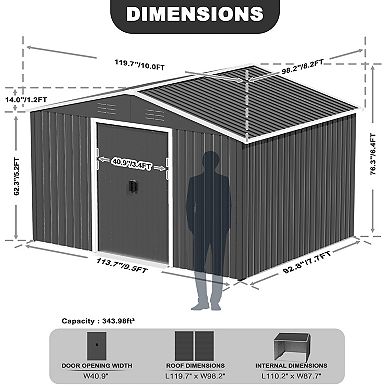 8 x 10 FT Metal Outdoor Backyard Garden Shed Storage Tool Shed with Sliding Doors, Dark Gray