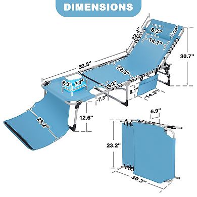 Outdoor Adjustable Textilene Lounge Chair Folding Tanning Chair with Pillow, Blue