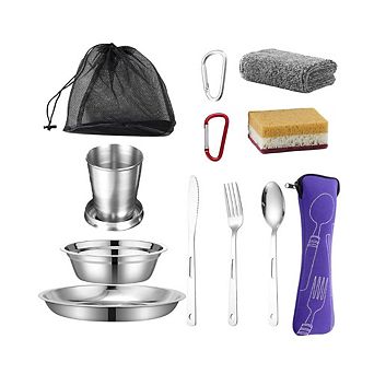 Camping Mess Kit with Stainless Steel Utensils & Bag