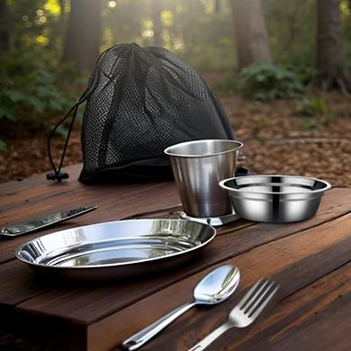 Camping Mess Kit with Stainless Steel Utensils & Bag