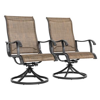Patio Dining Chairs of 2, Outdoor Patio Textilene Swivel Chairs Iron For Garden Yard, Brown