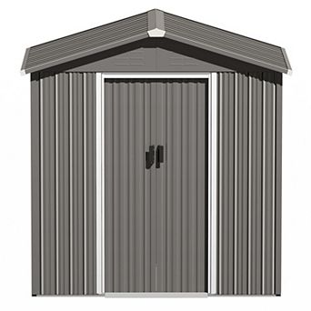 6 x 4 FT Metal Outdoor Backyard Garden Shed Storage Tool Shed with Sliding Doors, Gray