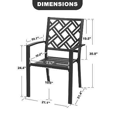 Outdoor Iron Dining Chairs Set of 2 with Slatted Seat, Stackable Design, Non-slip Foot Pads, Black