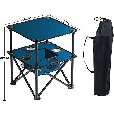 Square Folding Picnic Table with Cup Holders & Travel Bag