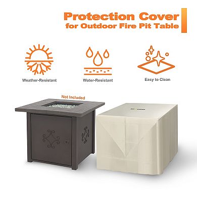 31'' Square Fire Pit Cover for Outdoor Propane Fire Pit Table, Waterproof PVC Material, Beige