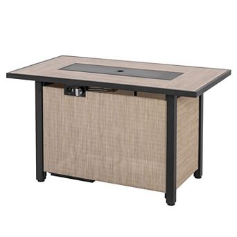 Outdoor 43'' 50,000 BTU Propane Gas Fire Pit Table with Lid and Glass Beads, Light Brown