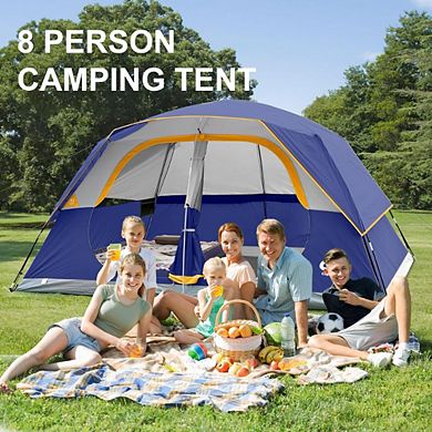 8 Person Family Tent, Waterproof Windproof, Double Layer, Easy Setup