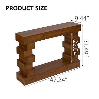 Homy Casa 47.2" Console Table for Entryway or Living Room with Geometric Block Wood Design