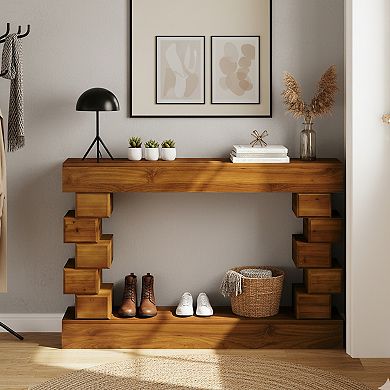 Homy Casa 47.2" Console Table for Entryway or Living Room with Geometric Block Wood Design