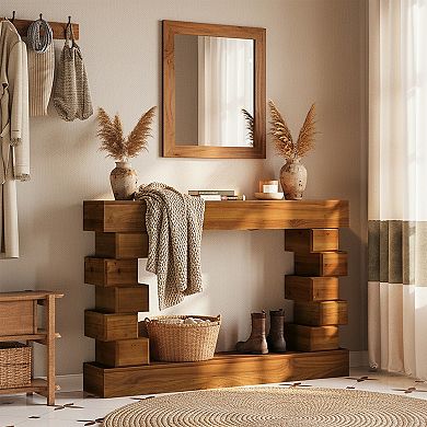 Homy Casa 47.2" Console Table for Entryway or Living Room with Geometric Block Wood Design