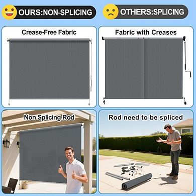 Cordless Outdoor Roller Shade 8×8 ft, 95% UV Block, Dark Grey