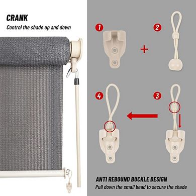 Cordless Outdoor Roller Shade 8×8 ft, 95% UV Block, Dark Grey