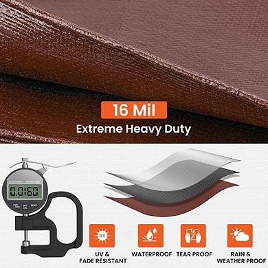 10×12 ft Heavy Duty 16-Mil Waterproof Tarp with Brass Grommets, UV/Tear Resistant