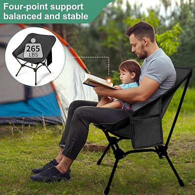 Lightweight Adjustable Camping Chair for Adults with Carry Bag & Side Pockets, Black