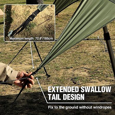 10×17 ft Waterproof Camping Tarp, Hammock Rain Fly, UV50+, Green