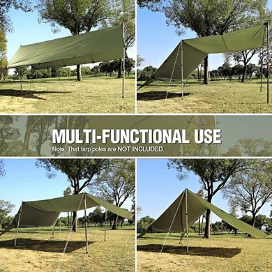 10×17 ft Waterproof Camping Tarp, Hammock Rain Fly, UV50+, Green