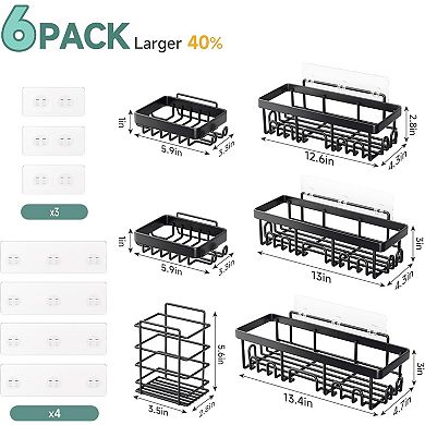 6 Pack Shower Caddy Rustproof Adhesive Bathroom Organizer Shelves with Soap Holder