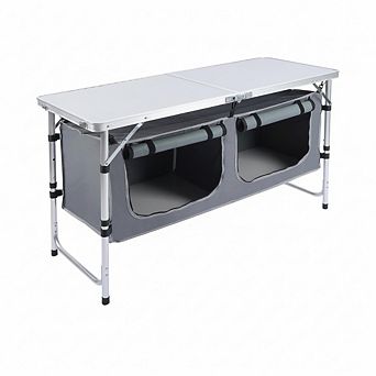 Outdoor Folding Camping Table with Storage Organizer & Adjustable Height