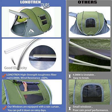 4 Person Pop Up Tent, Waterproof, 2 Doors, Instant Setup for Camping & Travel
