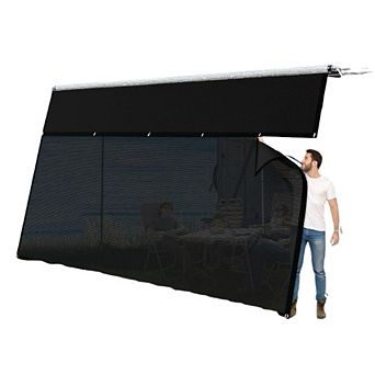 RV Awning Sun Shade Screen with Zipper, 9'×15'3", 600D Oxford + Mesh, Complete Kit