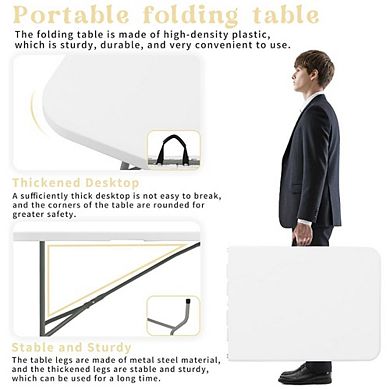 Set of 2 Lightweight Fold-in-Half Camping Tables with Handle