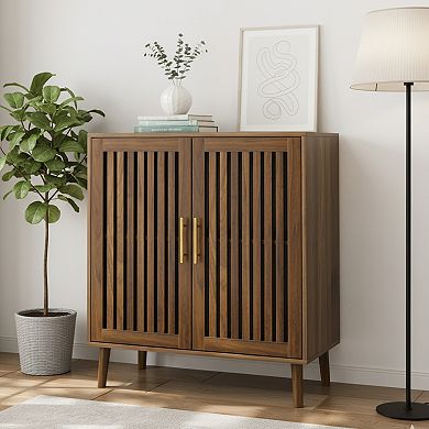 Homy Casa 31.5" Farmhouse Buffet Cabinet with Louvered Doors