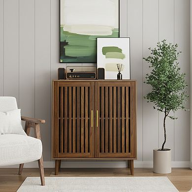 Homy Casa 31.5" Farmhouse Buffet Cabinet with Louvered Doors