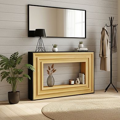 Homy Casa Modern Contrast Console Table with Layered Wood Frame and Black Top