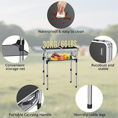 24"x16" Adjustable Height Aluminum Folding Camping Table, Black