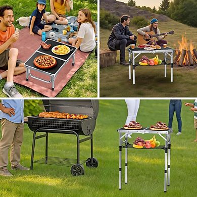 24"x16" Adjustable Height Aluminum Folding Camping Table, Black