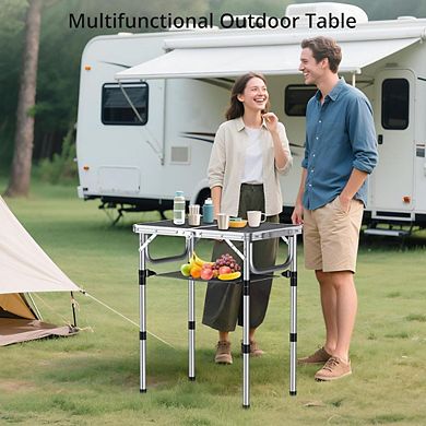 24"x16" Adjustable Height Aluminum Folding Camping Table, Black
