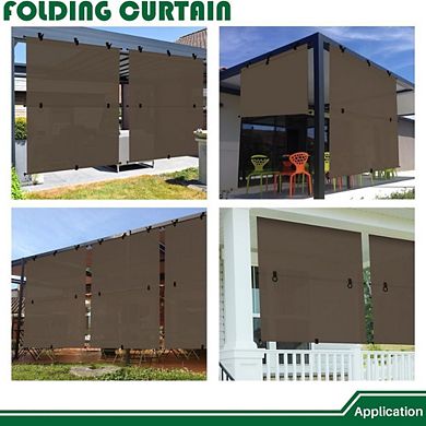 8×6 ft Outdoor Roll Up Patio Shade, 240GSM Foldable Porch Sun Screen, Brown