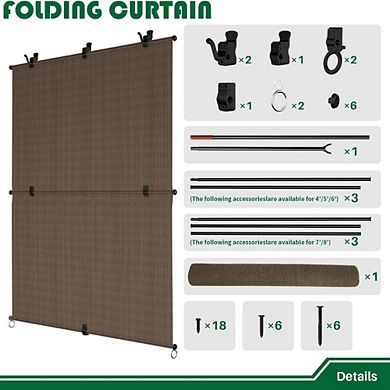 8×6 ft Outdoor Roll Up Patio Shade, 240GSM Foldable Porch Sun Screen, Brown