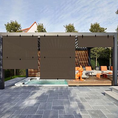 8×6 ft Outdoor Roll Up Patio Shade, 240GSM Foldable Porch Sun Screen, Brown