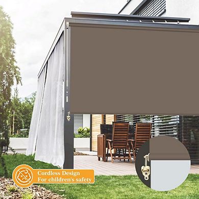 Outdoor Roller Shade, Waterproof Cordless Blackout Blind 72×79 in, Light Brown