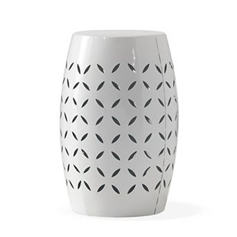 12" Accent Side Table, Cylindrical Design End Table for Living Room, Family Room, White