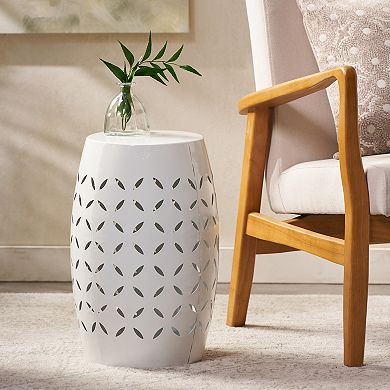 12" Accent Side Table, Cylindrical Design End Table for Living Room, Family Room, White