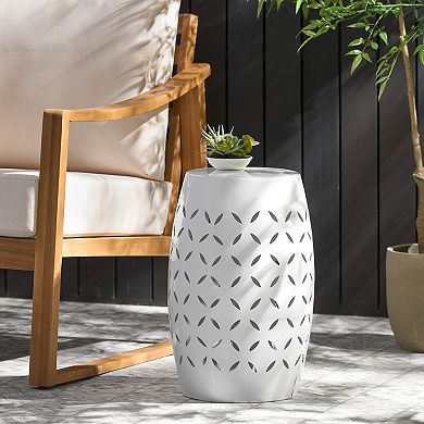 12" Accent Side Table, Cylindrical Design End Table for Living Room, Family Room, White