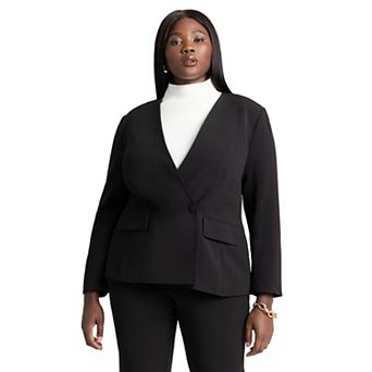 ELOQUII Women's Plus Size The 365 Semi Stretch Double Breast Collarless Blazer