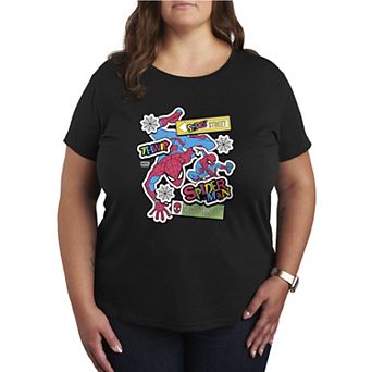 Plus Size Marvel Spider-Man Stickers Graphic Tee