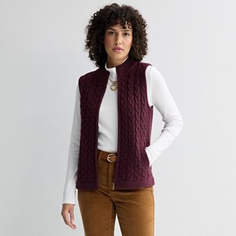 Petite Croft & Barrow® Cabled Mini Mock Neck Full Zip Vest