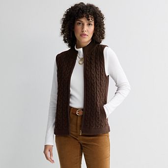 Women's Croft & Barrow® Cabled Mini Mock Neck Full Zip Vest