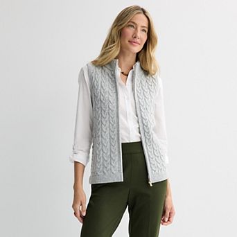 Women's Croft & Barrow® Cabled Mini Mock Neck Full Zip Vest
