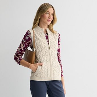 Women's Croft & Barrow® Cabled Mini Mock Neck Full Zip Vest