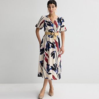 Women's Nine West Y-Neck Belted Midaxi Dress