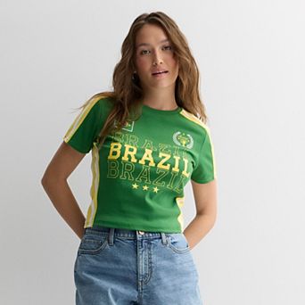Juniors' Brazil Jersey Style Graphic Baby Tee