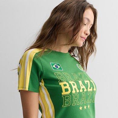 Juniors' Brazil Jersey Style Graphic Baby Tee