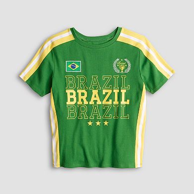 Juniors' Brazil Jersey Style Graphic Baby Tee