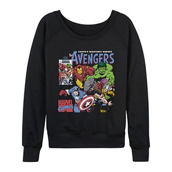 Women's Marvel The Avengers Comic Panel Distressed French Terry Long Sleeve Tee
