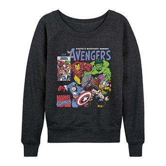 Women's Marvel The Avengers Comic Panel Distressed French Terry Long Sleeve Tee